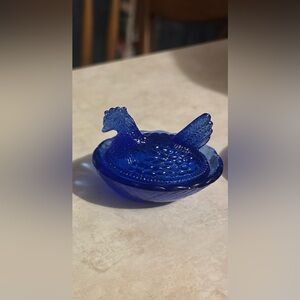 Miniature Cobalt Blue Hen on Nest